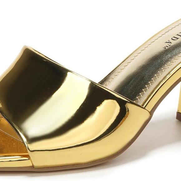 Shoes - Women's Glossy Square Open Toe Heeled Sandals Low Block Casual Dress Shoes